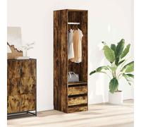 Holekex Armario con cajones, roble ahumado, 50 x 50 x 200 cm, material de madera, para dormitorio, perchero con barra para colgar y compartimento abierto, organizador para pasillo, habitación juvenil