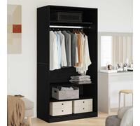 Holekex Armario de aspecto de roble negro con estante, 100 x 50 x 200 cm, perchero con espacio de almacenamiento, estante y barra para dormitorio, pasillo, habitación infantil, habitación juvenil