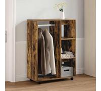 Holekex Armario de madera de roble ahumado, 80 x 40 x 110 cm, con barra y estantes para dormitorio, armario y sistema de organización en el pasillo y dormitorio juvenil