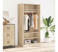 Holekex Armario de madera de roble Sonoma, 100 x 50 x 200 cm, con barra colgante y 3 compartimentos, perchero para dormitorio, pasillo, habitación juvenil, espacio de almacenamiento y sistema de