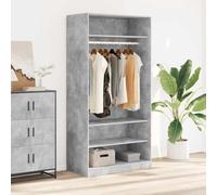 Holekex Armario gris hormigón de madera 100 x 50 x 200 cm con barra colgante, 3 compartimentos, espacio de almacenamiento para dormitorio, armario, pasillo, dormitorio juvenil y vestíbulo