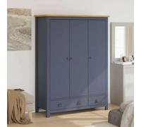 Holekex Armario Hill de madera maciza de pino con 3 puertas, 2 cajones, 5 estantes y barra para colgar, 127 x 50 x 170 cm, color gris y marrón miel para dormitorio, pasillo y habitación juvenil