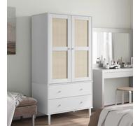 Holekex Armario Senja blanco en aspecto de ratán de madera de pino maciza, 90 x 55 x 175 cm, con cajón y espacio de almacenamiento para dormitorio, pasillo, dormitorio juvenil y vestidor