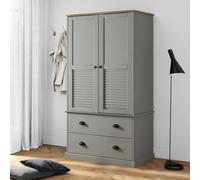 Holekex Armario Vigo gris de madera de pino maciza, 90 x 55 x 170 cm, con cajón y barra para colgar ropa, para dormitorio, pasillo, habitación juvenil y armario, espacio de almacenamiento y sistema de
