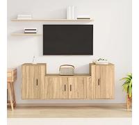 Holekex Juego de 3 muebles de TV de roble Sonoma con mucho espacio de almacenamiento, montaje en pared, mueble de TV para salón, aparador, cajón, estante, canal de cables