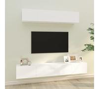 Holekex Juego de 4 muebles de TV de madera blanca con montaje en pared, espacio de almacenamiento, mesa de TV, aparador bajo, para salón, dormitorio, cine en casa, estante y canal para cables