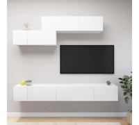 Holekex Juego de 6 muebles de TV de madera blanca con gran espacio de almacenamiento, para colgar en la pared, incluye compartimentos, ideal para cine en casa y dormitorio