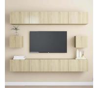 Holekex Juego de 6 muebles de TV de roble Sonoma con mucho espacio de almacenamiento, para salón, dormitorio, cine en casa, incluye canaleta para cables, estante, cajón, estante, aparador, aparador
