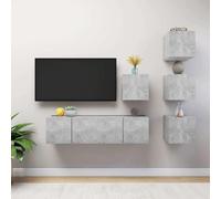 Holekex Juego de 6 muebles para TV de color gris hormigón, con gran espacio de almacenamiento, para salón, incluye aparador, armario bajo, estante, estante y canal para cables