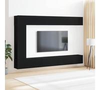Holekex Juego de muebles de TV de 9 piezas de madera de roble negro con estantes y puertas, montado en la pared, ahorro de espacio para sala de estar, cine en casa, juegos, espacio de almacenamiento