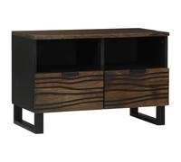 Holekex Mueble de TV de madera de nogal, 70 x 33 x 46 cm, con cajón y estantes, armario bajo montado en la pared para salón, multimedia, juegos y cine en casa, canal de cables para un almacenamiento