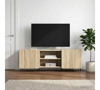 Holekex Mueble de TV de roble Sonoma de madera de 150 x 31 x 52 cm con 2 puertas giratorias, estantería y espacio de almacenamiento para sala de estar cine en casa, multimedia gaming rincón