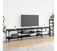 Holekex Mueble para TV de aspecto de roble negro de madera compuesta y hierro, 201 x 35 x 45 cm, con 3 estantes, marco de metal estable, ideal para sala de estar, cine en casa, juegos y almacenamiento