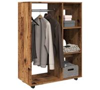 Holekex Perchero con aspecto de madera envejecida, 80 x 40 x 110 cm, con ruedas, compartimento abierto y 3 estantes, armario para dormitorio, pasillo, habitación infantil, práctico sistema de