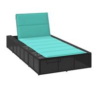 Holekex Tumbona de polirratán negro ajustable con cojín para jardín, terraza, balcón, piscina, exterior, cómoda silla de relax con reposabrazos y cojín para la cabeza