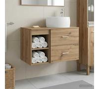 Holepyr Juego de 2 muebles de baño montados en la pared de roble Artisan, madera de roble con lavabo y armario Mucho espacio de almacenamiento para baño moderno, incluye lavabo, grifo, kit de montaje
