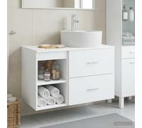 Holepyr Juego de muebles de baño, 2 unidades, material de madera blanca, montado en la pared con lavabo y grifo, mucho espacio de almacenamiento para renovación de baño, comodidad y funcionalidad