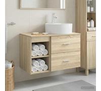 Holepyr Juego de muebles de baño, 2 unidades, roble Sonoma, madera, montado en la pared, con lavabo, grifo, espacio de almacenamiento, estante de baño, cajón, incluye kit de montaje