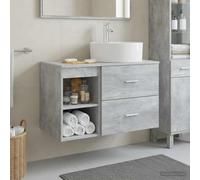 Holepyr Juego de muebles de baño de 2 piezas, color gris hormigón, madera, montado en la pared con lavabo y grifo, espacio de almacenamiento, muebles de baño para renovación, baño, aseo de invitados