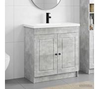 Holepyr Juego de muebles de baño gris hormigón, 56 x 37,5 x 81 cm, material de madera con lavabo y grifo para baño moderno, espacio de almacenamiento, puertas giratorias, estante, montaje, duradero