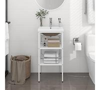 Holepyr Mueble de baño con lavabo blanco de hierro pulverizado, 40 x 38 x 83 cm, con lavabo de cerámica y rebosadero para invitados, inodoro y baño renovación
