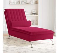Holepyr Tumbona con cojín cervical de terciopelo rojo vino, 137 x 56 x 75 cm, función de masaje USB, patas de metal cromado, silla de salón para salón, dormitorio, zona de relax
