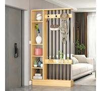 HOLGVE Divisor de Habitación de Pared, Columna de Pantalla de Piso a Techo, Pantalla Divisoria de Habitación de Madera Independiente Moderna con Perchero y Estante Exhibición(Yellow-A,120cm/47.2in)