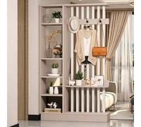 HOLGVE Divisor de Habitación de Pared, Columna de Pantalla de Piso a Techo, Pantalla Divisoria de Habitación de Madera Independiente Moderna con Perchero y Estante Exhibición(Beige-B,100cm/39.3in)