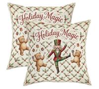 Holiday Magic - Juego de 2 fundas de almohada con cita de cascanueces y oso de 22 x 22 pulgadas