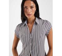 Hollister - camisa de manga corta entallada con cintura ajustada a rayas marrones-Marrón Marrón XL
