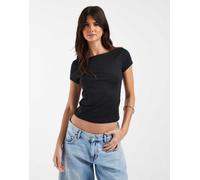 Hollister - top sin costuras con cuello abierto en negro NEGRO XL