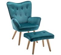 HollyHOME Sillon con Reposapies Salon Sillón Lectura Butacas de Salon Relax Comodos Sillones con Reposapiés Terciopelo Dormitorio, Verde Pavo Real