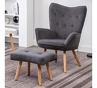 HollyHOME Sillon con Reposapies Salon Sillón Lectura Butacas de Salon Relax Comodos Sillones con Reposapiés Terciopelo Dormitorio, Gris Oscuro