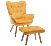 HollyHOME Sillon con Reposapies Salon Sillón Lectura Butacas de Salon Relax Comodos Sillones con Reposapiés Terciopelo Dormitorio, Amarillo