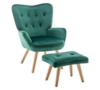 HollyHOME Sillon con Reposapies Salon Sillón Lectura Butacas de Salon Relax Comodos Sillones con reposapiés Terciopelo Dormitorio, Verde