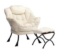 HollyHOME Sillon con Reposapies Salon Sillón Relax Terciopelo Sillon Lectura Dormitorio Comodos Butacas de Salon Silla en Metal, Beige