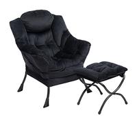 HollyHOME Sillon con Reposapies Salon Sillón Relax Terciopelo Sillon Lectura Dormitorio Comodos Butacas de Salon Silla en Metal, Negro