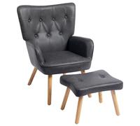 HollyHOME Sillon con Reposapiés Sillón de Lectura Silla Relax de Cuero Cómodos Sillon Salon Dormitorio, Gris Oscuro PU