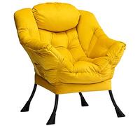 HollyHOME Sillon Salon Sillón Relax Terciopelo Sillon Lectura Dormitorio Comodos Butacas de Salon Silla en Metal, Amarillo