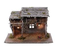 Holyart Portales, cabañas y Cuevas: Establo Modelo Luhe de Madera Luces y Fuego para belén 14-15 cm