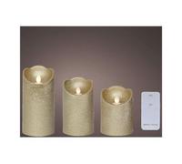 Holyart Velas Navideñas: Tres Velas LED Cera Dorada Parpadeante 15x7cm Blanco cálido
