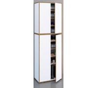 Holz-Schuhschrank | Maße: B. 60 x H. 183 x T. 33 cm | Allzweckschrank | 9 Fächer | 4 Drehtüren - Salia Breite 60 cm blanco