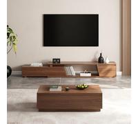 Homary Mesa de Centro Salon 120 cm Nogal Rectangular Mid-Century, 4 Cajones y Almacenamiento, Muebles de Salon Coffee Table para Salones Modernos (Nogal - Set)
