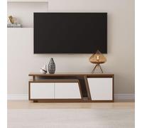 Homary Mueble TV Extensible Fero 180 cm con 3 Cajones, Color Nogal, Estilo Moderno para Salón y Almacenaje, Centro de Entretenimiento Minimalista(Extensible: 180-280cm) (120cm- Blanco Y Nogal)