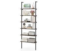 HOMASIS Estantería de Pared con 6 Niveles, Librería Escalera con Estructura metálica y Dispositivos antivuelco, Estantería Abierta Moderna para salón, Dormitorio, Oficina, 60x20x183cm (Marrón)