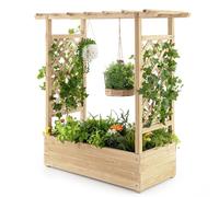 HOMASIS Jardinera con 2 Espalderas y Repisa en el Techo, Arriate Elevado con Espaldera, Jardinera de Madera, para Jardín, Balcón (Natural, 100x44x113,5cm)