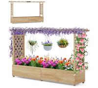 HOMASIS Jardinera con 2 espalderas y repisa en el Techo, arriate Elevado con espaldera, Jardinera de Madera, Jardinera para Flores y Plantas trepadoras, para jardín, balcón (Natural, 200x44x114cm)