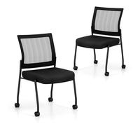 HOMASIS Juego de 2 sillas de Conferencia con Ruedas, Silla de Visita apilable con Rejilla, Silla de Oficina ergonómica con Respaldo, Silla apilable para Oficina, Conferencia, Negro (Sin reposabrazos)