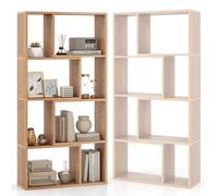 HOMASIS Librería de Pared con 4 estantes, Estantería con Patas Antideslizantes y Dispositivo antivuelco, Estantería Cubo de Madera, Librería Separador para salón, Dormitorio, 60x20x120cm (Natural)
