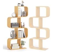 HOMASIS Librería en forma de S con 2/3/4 cubos, estantería abierta para ahorrar espacio, estantería decorativa, organizador geométrico para salón, dormitorio, natural (61 x 23 x 133,5 cm)